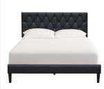 Twin Size Upholstered Bed Frame Black Leather Adjustable Headboard Tufted