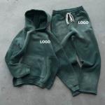 Custom Logo Sun Faded Heavyweight Fleece Puffy Vintage Sweatsuit Sets Oversized