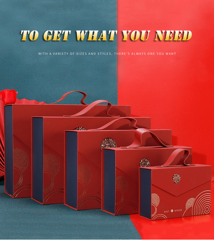 Cardboard Paper Wedding Gift Box Packaging With Magnetic Folding With PU Handle