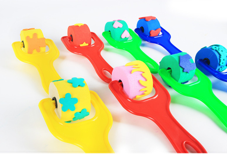 Kids DIY Hobby Acrylic Watercolor Painting Art Craft Plastic Handle Foam Paint Roller mini Sponge stamp roller brush