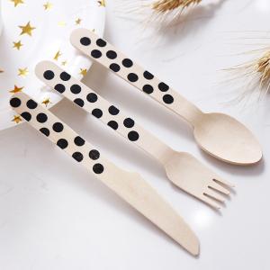 Wholesale Compostable Disposable 16cm Wooden Black Dott Cutlery party Utensils from china suppliers