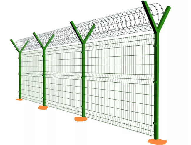 50x100mm Y Post Airport 358 Security Fence Bto22 Pvc Coated With Razor Barbed Wire