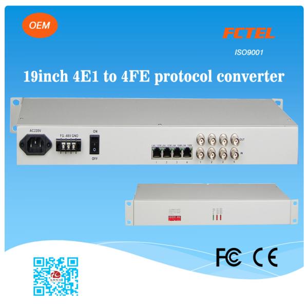 FCTEL 19 inch 75 Ohm 4E1 to 4 Ports 10/100Mbps Ethernet Isolated Protocol