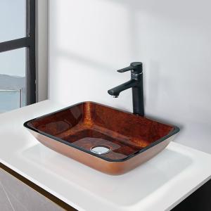 Wholesale Russet Brown Tempered Glass Basin Bowl Rectangular Table Top Solid from china suppliers