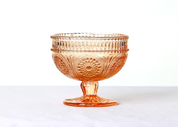 250ml Lead Free Solid Colored Ice Cream Cups , Embossed Vintage Ice Cream Glass