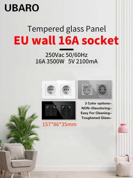 16A White Black Electrical Wall Socket Grey Usb Plug Socket For Round Installati
