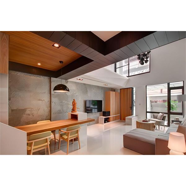 Interior application of wood grain aluminum