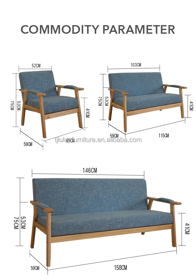 Modern Design Soft Seat Chair for Living Room and Hotel W65*D59*H75CM Solid Wood Fabric Wooden Sofa Chair