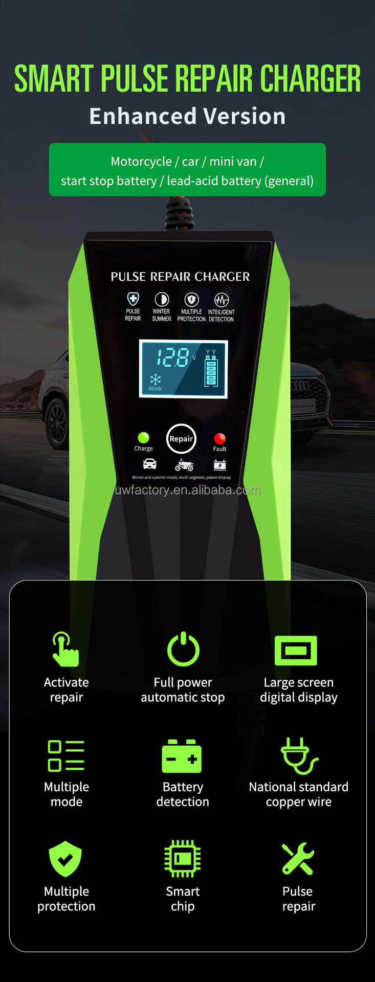 Electric Vehicle 24V 36V 48V 12V 5A 6A Battery Charger for Motorcycle Car Pulse Repair Lead Acid Charger EU US UK AU