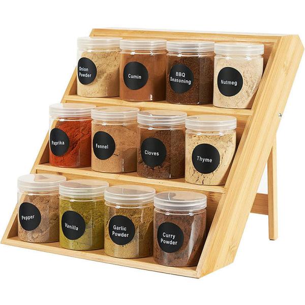 Storage 11.85x3.5x13.8inch Wooden Spice Rack Shelf , Kitchen Bamboo Standing