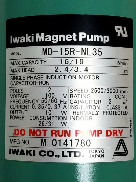 FUJI FRONTIER 370/375 Minilab 133H0287D PUMP ASSEMBLY (PU710-PU711) IWAKI MD-15R