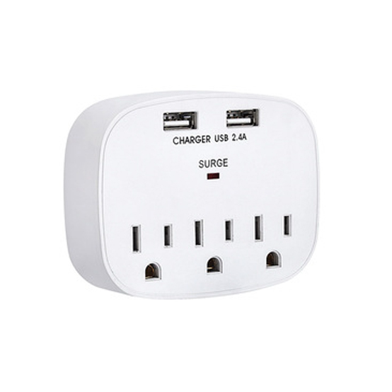 Wall Power Socket And Wall Tap One Input 3 Outlet 2 USB Surge UL cUL passed