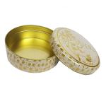 Gold Flower Print Metal Tin Containers With Round Shape Dia 80mmx25mm