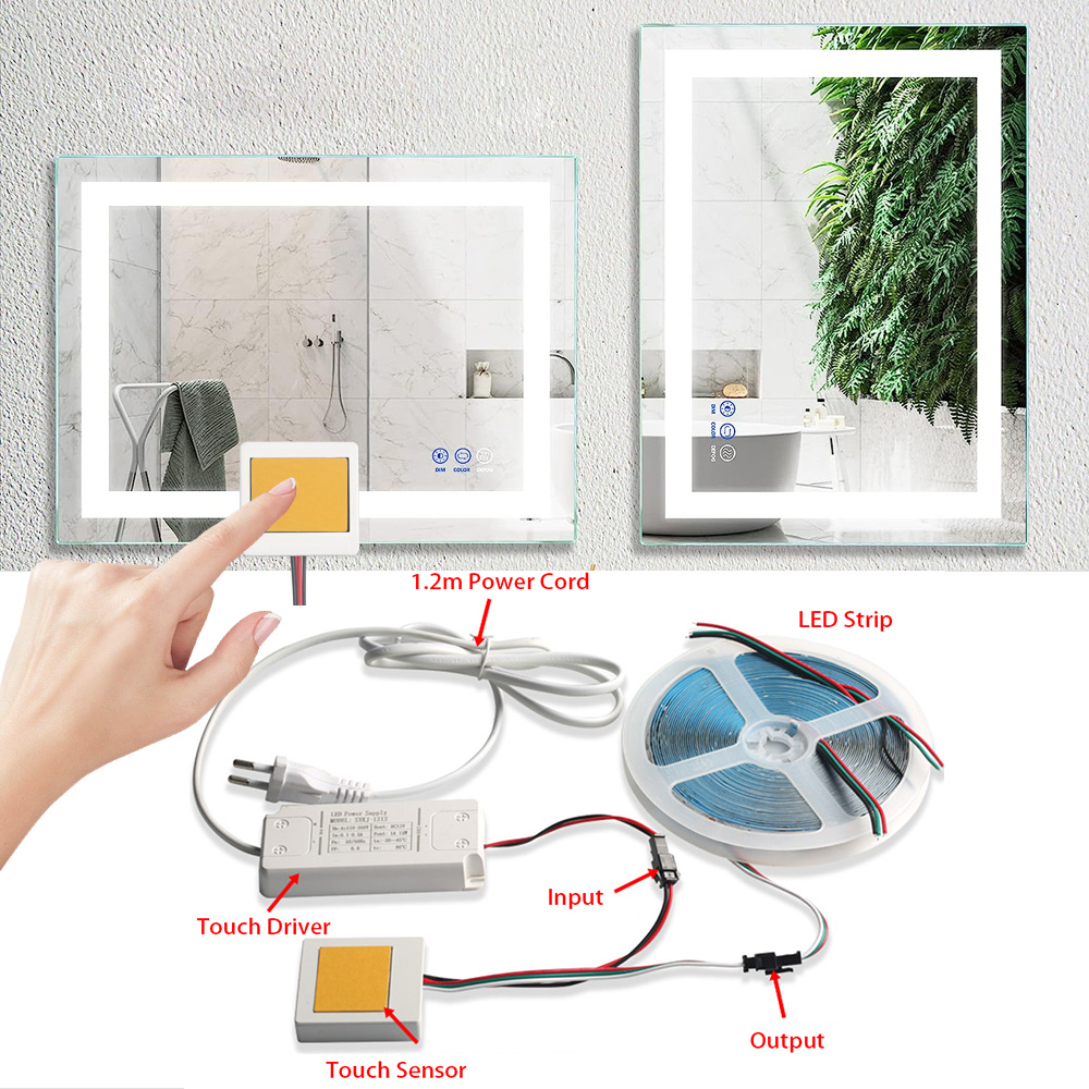 60W Three Color LED Smart Single Key Touch Dimmer Switch for Customized Bathroom Mirror
