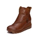 S077 Women's high heels retro handmade leather fashion wedge zipper single shoes