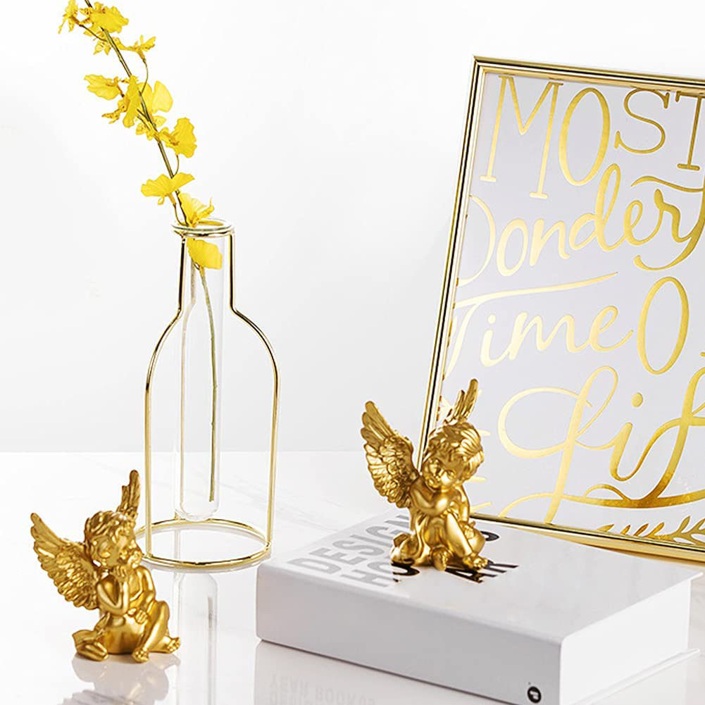 Finished Goods Garden Miniature Gold 2pcs Cherub Resin Statue Angel Figure Decorative