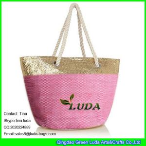 Wholesale LUDA golden fabric matched straw tote wholesale cheap paper straw beach bag from china suppliers