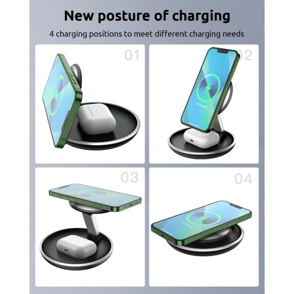 UFO Magnetic Foldable Wireless Charging Station 3In1 With 9V/2A Input