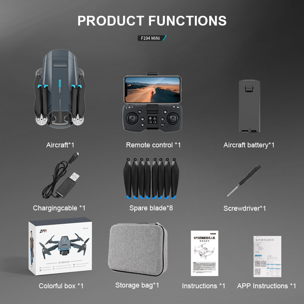 GPS Dual Camera Foldable Mini Drone F194 for Aerial Photography and Remote Control