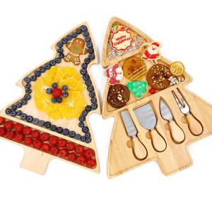 Wholesale Unique Irregular Christmas Tree Charcuterie Board Set And Knives Made of Solid Bamboo from china suppliers