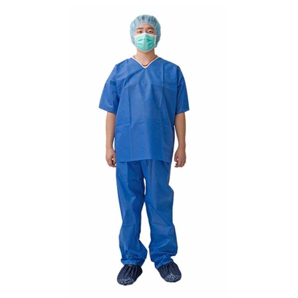 Hospital Round Neck Blue Unisex Uniform Scrub Suit Set Disposable Scrub Suit