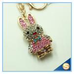 Trendy Rhinestone Cute Rabbit Shape Crystal Gold Plated Key Chain For Handbag