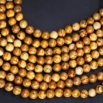 Yellow Wood-Grain Round Bead Natural Crystal Gemstone Wood Jasper Loose Bead