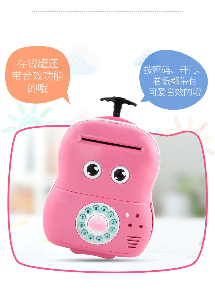 abs material pull rod suitcase coin piggy bank for kids