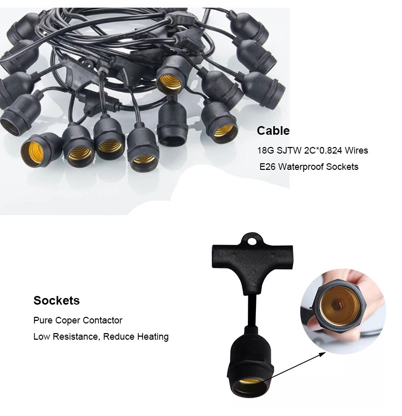 Christmas Waterproof connectable serial led string lights 48FT Outdoor String Lights E26 E27 S14 Edison Bulb included