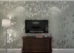Embossed Removable European Style Purple Flower Wallpaper For TV Background