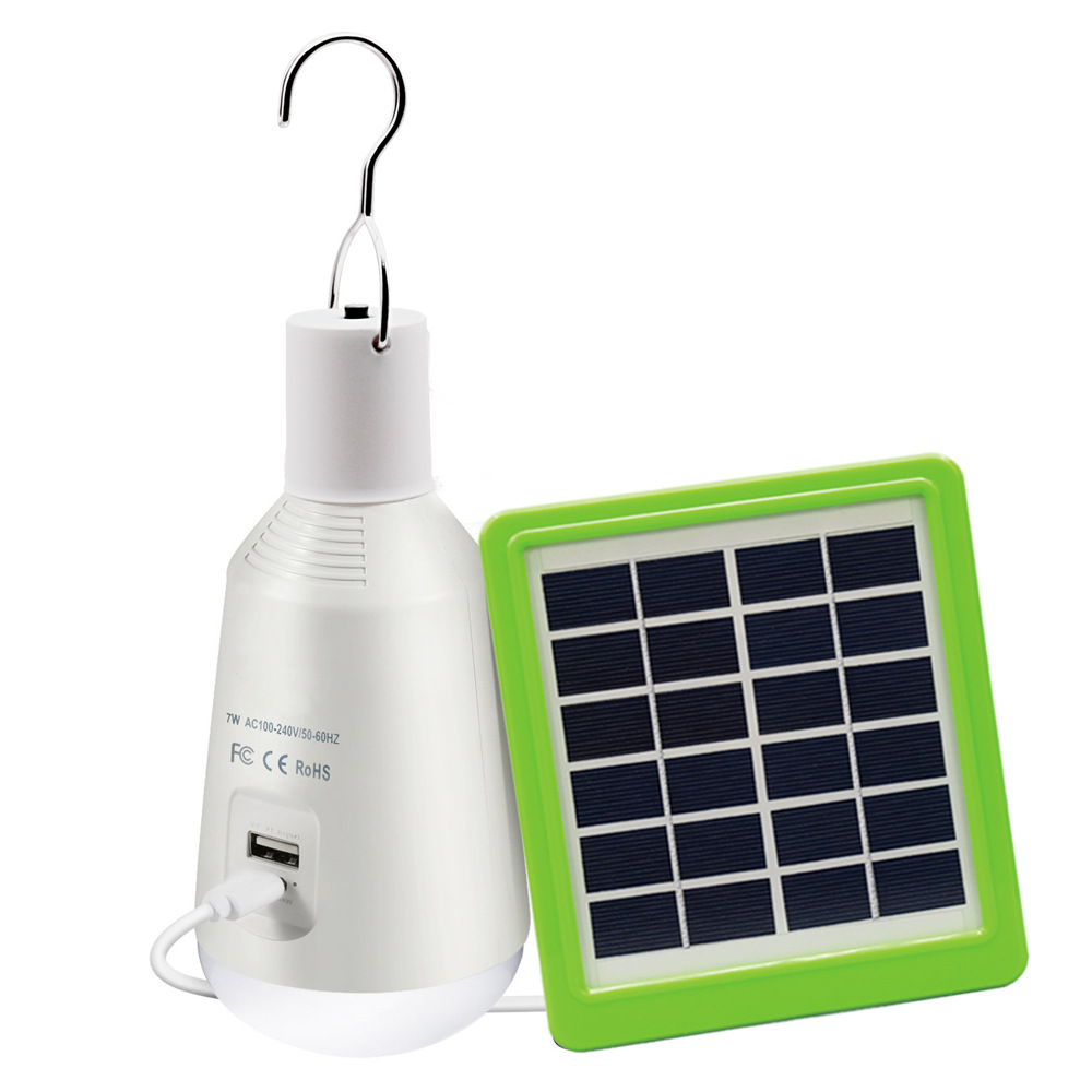 LED Solar Light Solar Bulb with Remote Control Lamp Indoor Waterproof Panel Emergency Plastic Bulb Hook Tent Lantern Outdoor
