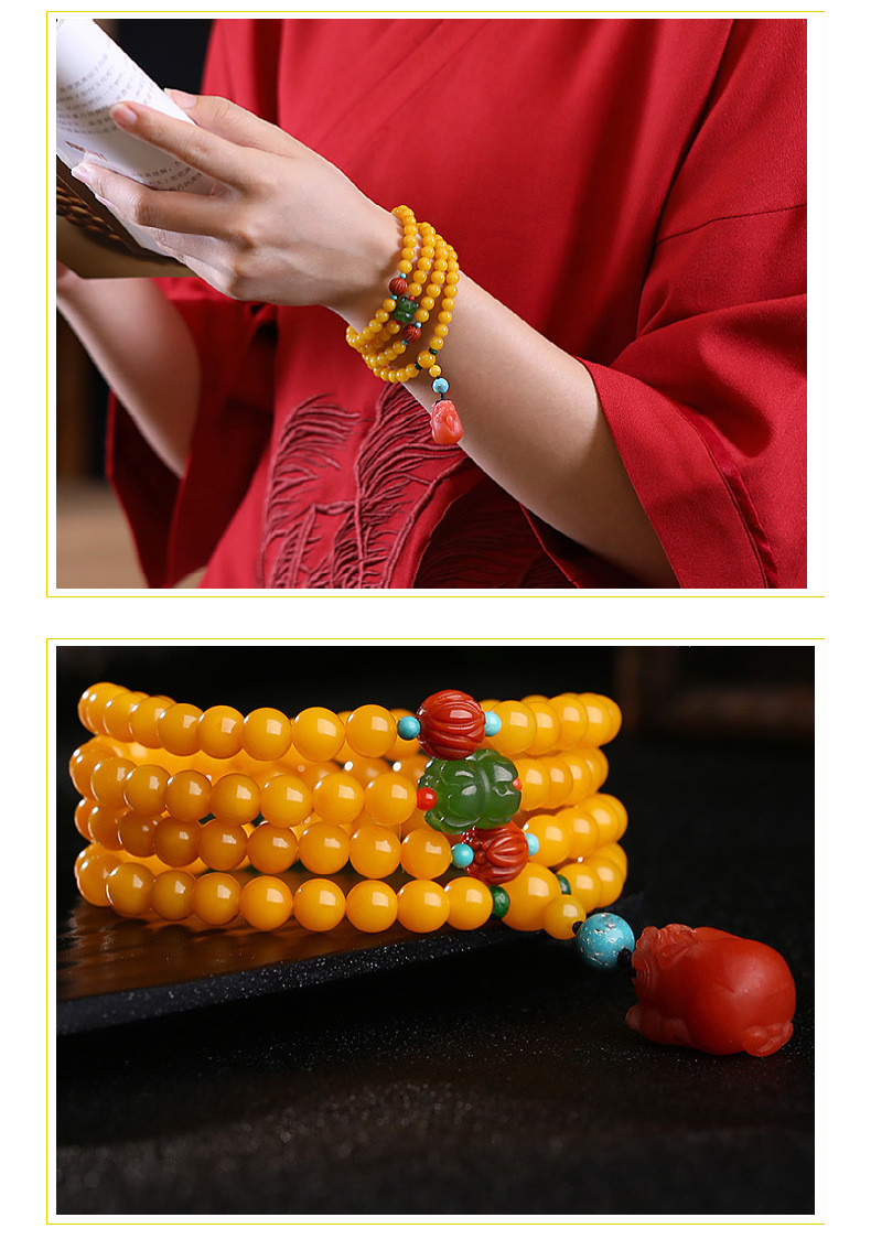 Fashion Jewelry Natural Round Bead Stone Natur Orange Yellow Amber Crystal Elastic Bracelet For Gift Bracelet Amber Tasbih Muslim Islamic Rosary