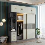 Open Shelves Sliding Door Bedroom Wardrobe With LED Lighting