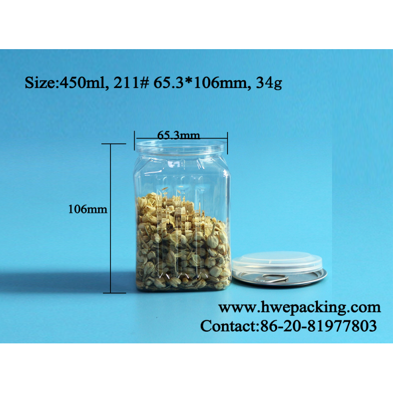 EOE Disposable Plastic Food Cans 450ml Square PET Food Grade