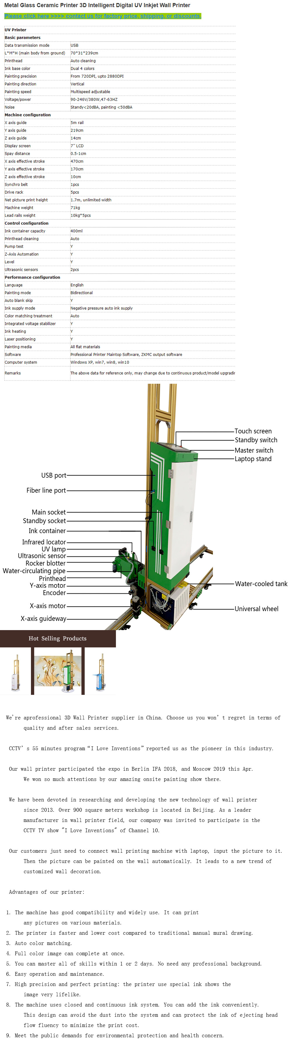 3D vertical wall printer / landscape wall coating digital varnish inkjet printer