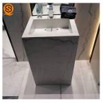 White Carrara Marble Pedestal Washbasin Waterproof For Bathroom