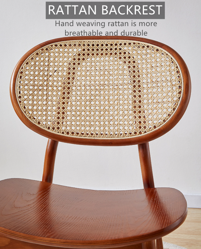 Modern Style Ash and Rattan Material Rattan Dining Chair for Dining Room