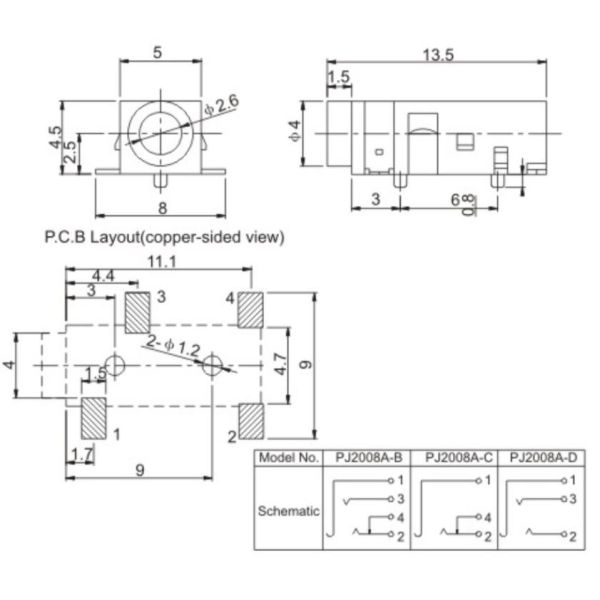 Commercial 3.5 Mm Headphone Female Jack 330N Insertion and Extaction Force