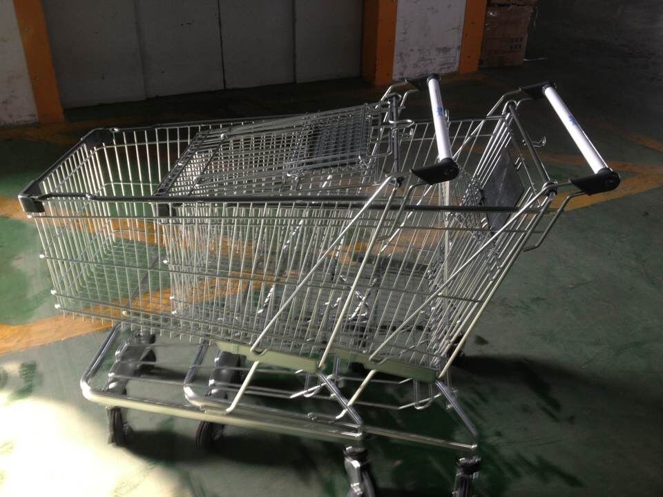 Carbon Steel Metal Shopping Carts , Grocery Shopping Trolley With Handle