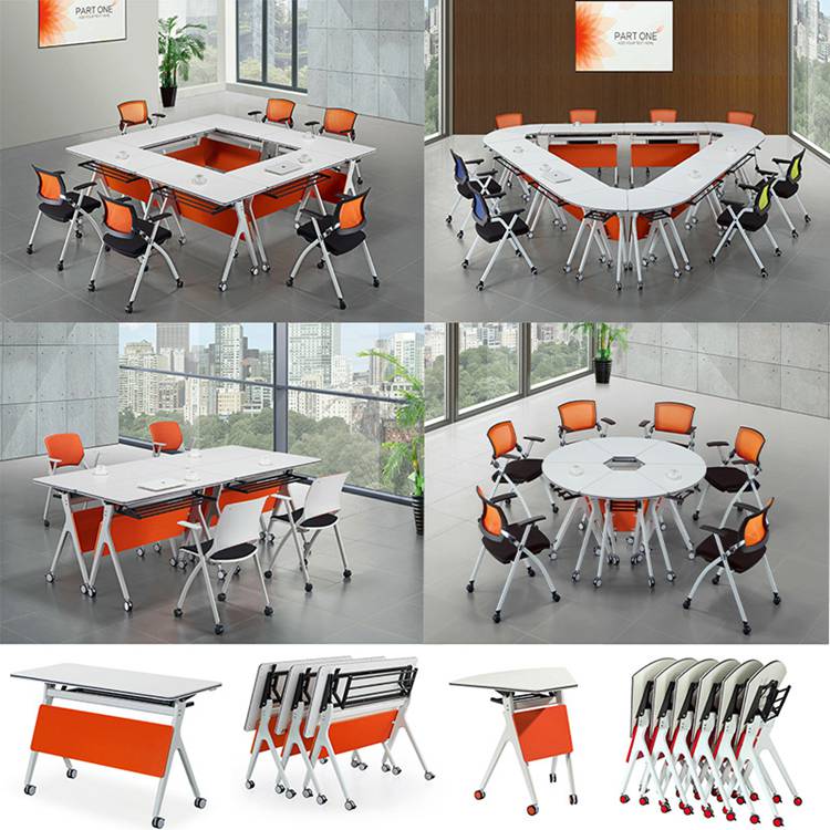 Customizable Small Office Mobile Workstation with Folding Legs and Cable Management