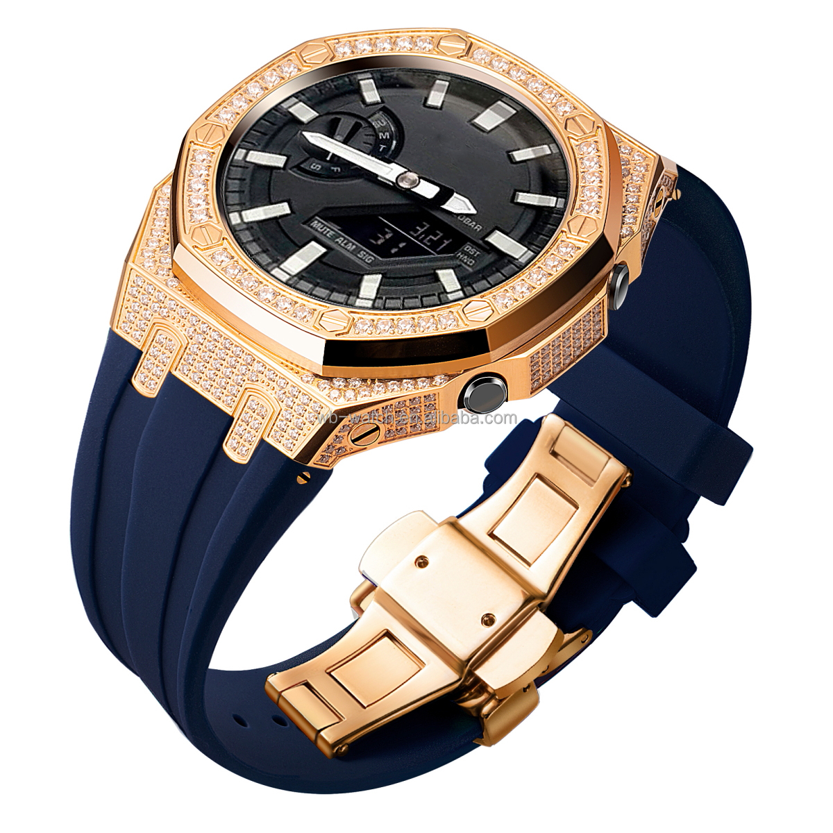 Full Zircon Diamond Stainless Steel Watch Case And Band For Casio Ga2100 Replacement