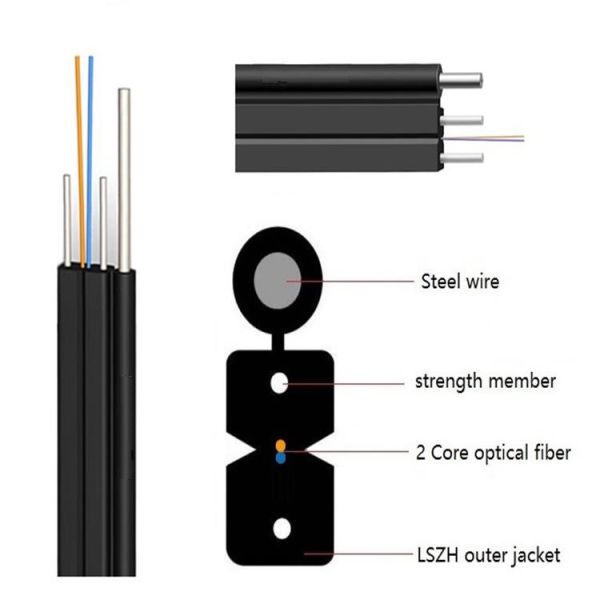 LSZH FTTH Drop Cable 100m 2 Fiber Count LSZH Fiber Cable Jacket Fiber Cladding 9/125μM