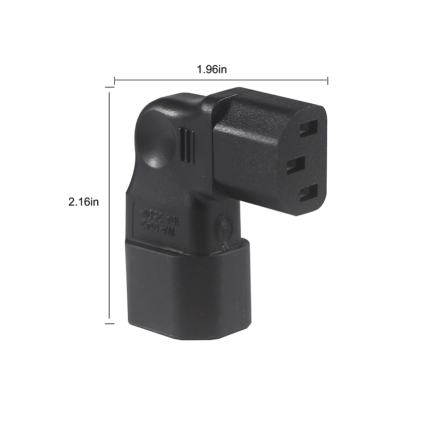 QIUCABLE Left Angle IEC Adapter, C14 Male to C13 Female, 90 Degree Plug, 250V AC, 10A Max, 100% Pure Copper, PVC Jacket (B09V122QLV)