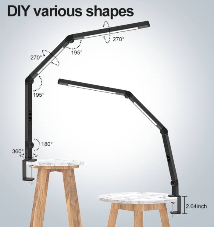 Clamp Desk Lamp Dual Light Swing Arm Adjustable Heat Lamp For Home
