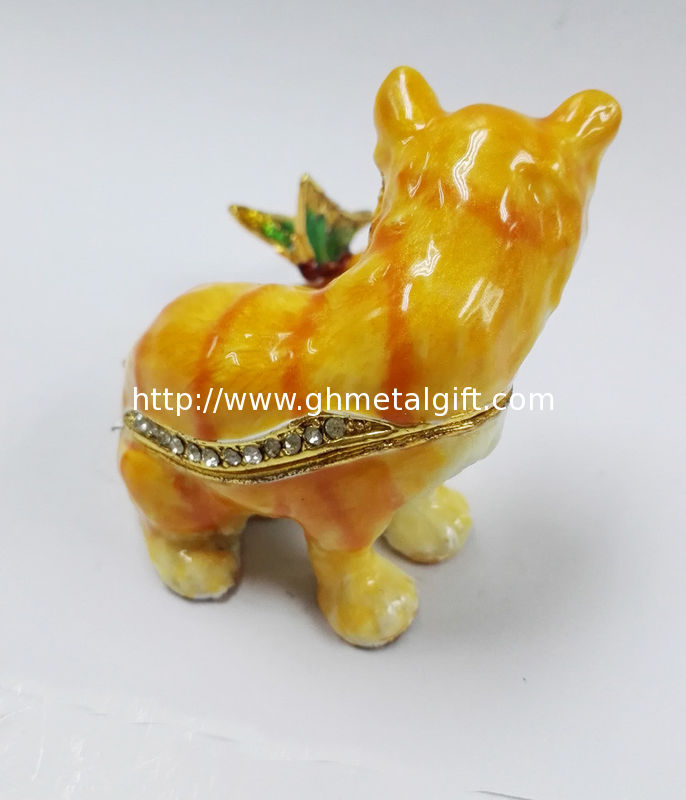 Cat shape trinket box with rhinestone for new jewelry boxes cat enamel cat trinket jewelry box