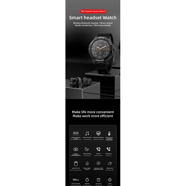 Eraysun 2 in 1 Bt Call Function Smartwatch Pressure Smart Watch With Earbuds Bracelet Tws Earbuds
