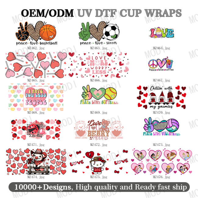 UV DTF Cup Wraps Retro Valentine'S Day DTF 24oz Cup Wraps For Libbey Glass UV DTF Cup Wrap Transfers 16oz High Quality