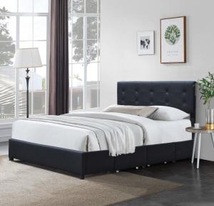 Wholesale Queen Upholstered Bed Frame White Faux Leather Metal Four Drawer from china suppliers