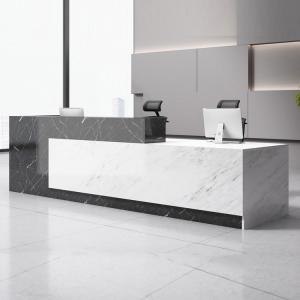 China 94.4 Inch Modern Front Desk White Marbling Wood 25mm Reception Counter Table on sale