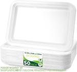 14" Heavy Duty Disposable Rectangle Food Trays, Compostable Extra Large Paper